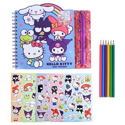 Hello Kitty Kuromi Schreibwarenset, Inklusive Notizbuch, Malvorlagen, Aufklebern und Buntstiften, Geschenk für Mädchen Hello Kitty Kuromi Schreibwarenset, Inklusive Notizbuch, Malvorlagen, Aufklebern und Buntstiften, Geschenk für Mädchen