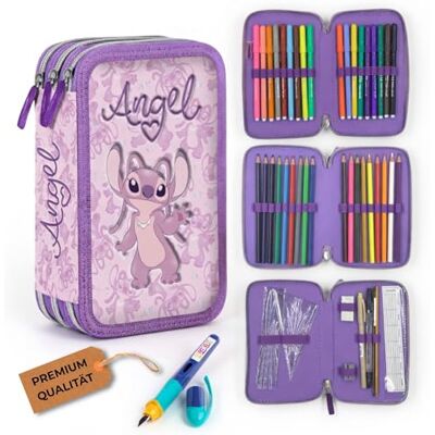 PASO Federmäppchen 3 Fächer Mäppchen für Mädchen Federmappe 3-Fach Federtasche Gefüllte Schüleretui Schulmäppchen und Füller Stitch PASO Federmäppchen 3 Fächer Mäppchen für Mädchen Federmappe 3-Fach Federtasche Gefüllte Schüleretui Schulmäppchen und Füller Stitch