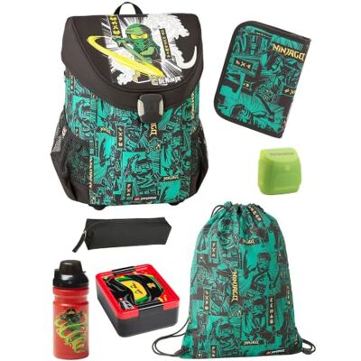 Familando Schulranzen Set 7-teilig mit Lunch-Set Lego Easy Green Ninjago Ergonomisch, stabil & mit gepolstertem Rücken 790g leicht mit 21L Volumen mit Reflektoren Ab 1. Klasse Familando Schulranzen Set 7-teilig mit Lunch-Set Lego Easy Green Ninjago Ergonomisch, stabil & mit gepolstertem Rücken 790g leicht mit 21L Volumen mit Reflektoren Ab 1. Klasse