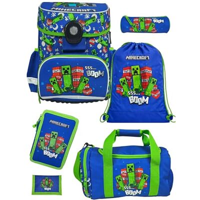Familando Schulranzen Set 6-teilig mit Federmappe Minecraft Ergonomisch, stabil & mit gepolstertem Rücken 1250g leicht 18L Volumen Mit Reflektoren Für Grundschule ab 1. Klasse Familando Schulranzen Set 6-teilig mit Federmappe Minecraft Ergonomisch, stabil & mit gepolstertem Rücken 1250g leicht 18L Volumen Mit Reflektoren Für Grundschule ab 1. Klasse