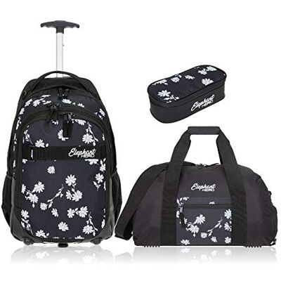 Elephant 3 Teile Set Trolley Schultrolley Rucksack 12843 Black Flower TSM Schultrolley Schulranzen Trolly Jungen Mädchen Rucksacktrolley Box Schulsporttasche Rcsack mit Rollen Schultasche Elephant 3 Teile Set Trolley Schultrolley Rucksack 12843 Black Flower TSM Schultrolley Schulranzen Trolly Jungen Mädchen Rucksacktrolley Box Schulsporttasche Rcsack mit Rollen Schultasche