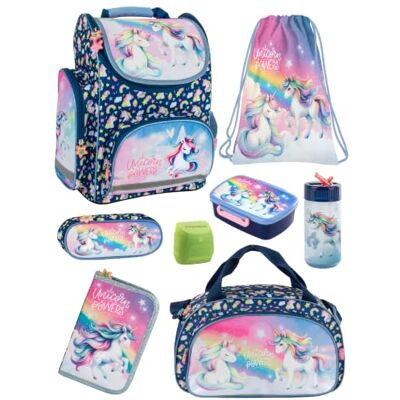 Familando Schulranzen Set 8-teilig mit Federmappe Einhorn Regenbogen Ergonomisch, stabil & mit gepolstertem Rücken 1010g leicht 18L Volumen Mit Reflektoren Für Grundschule ab 1. Klasse Familando Schulranzen Set 8-teilig mit Federmappe Einhorn Regenbogen Ergonomisch, stabil & mit gepolstertem Rücken 1010g leicht 18L Volumen Mit Reflektoren Für Grundschule ab 1. Klasse