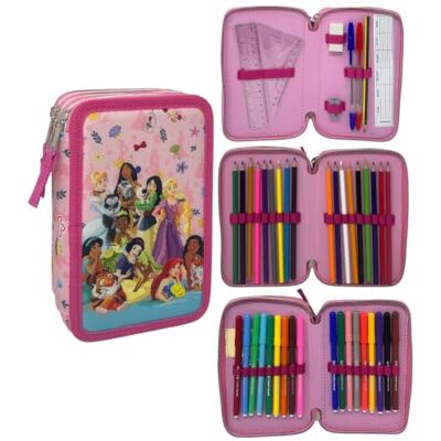CARTOON Federmäppchen mit 3 Reißverschlüssen, mit Buntstiften und Filzstiften von Giotto, prinzessinnen, 20 x 13 x 6 Cm, stiftehalter CARTOON Federmäppchen mit 3 Reißverschlüssen, mit Buntstiften und Filzstiften von Giotto, prinzessinnen, 20 x 13 x 6 Cm, stiftehalter