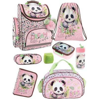 Familando Schulranzen Set 8-teilig mit Federmappe Panda Bär Ergonomisch, stabil & mit gepolstertem Rücken 1010g leicht 18L Volumen Mit Reflektoren Für Grundschule ab 1. Klasse Familando Schulranzen Set 8-teilig mit Federmappe Panda Bär Ergonomisch, stabil & mit gepolstertem Rücken 1010g leicht 18L Volumen Mit Reflektoren Für Grundschule ab 1. Klasse