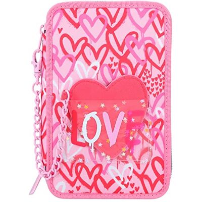 Depesche TOPModel One Love 3-Fach Federtasche mit roten und rosa Herzen, Federtasche mit Buntstiften, Lineal, UVM-Schere, rosa 12258 Depesche TOPModel One Love 3-Fach Federtasche mit roten und rosa Herzen, Federtasche mit Buntstiften, Lineal, UVM-Schere, rosa 12258