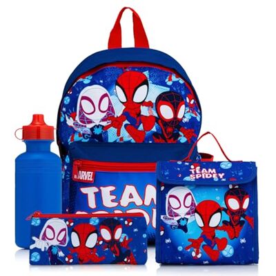 Marvel Spidey & His Amazing Friends Rucksack, 4-teiliges Schulset, inklusive Rucksack, Lunchbox, Wasserflasche und Federmäppchen, für Jungen, Kängurutasche und Netz-Seitentasche Marvel Spidey & His Amazing Friends Rucksack, 4-teiliges Schulset, inklusive Rucksack, Lunchbox, Wasserflasche und Federmäppchen, für Jungen, Kängurutasche und Netz-Seitentasche