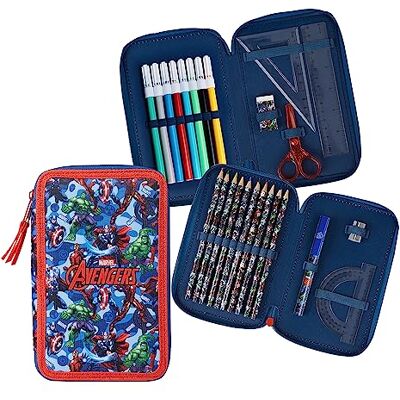 Marvel Avengers Federtasche, Gefüllt Pencil Case mit Hochwertigem Druck, Leichtes Zweifachfach Federtasche mit Buntstiften, Lineal und Mehr, Toll Etui Schule für -Fans Marvel Avengers Federtasche, Gefüllt Pencil Case mit Hochwertigem Druck, Leichtes Zweifachfach Federtasche mit Buntstiften, Lineal und Mehr, Toll Etui Schule für -Fans