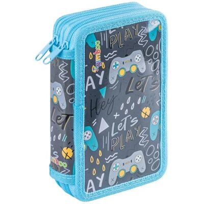 gimboo Schulmäppchen/mit Ausstattung/Federtasche/Federmäppchen/Stifteetui/2 Fächer/Jumbo/Gamer/Blau/Für Kinder Jungen Mädchen gimboo Schulmäppchen/mit Ausstattung/Federtasche/Federmäppchen/Stifteetui/2 Fächer/Jumbo/Gamer/Blau/Für Kinder Jungen Mädchen