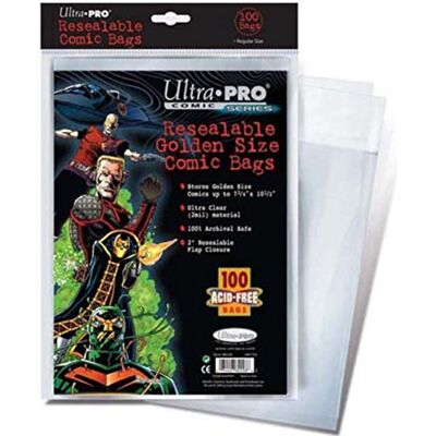 Ultra Pro up82228 Pro Golden Wiederverschließbare Comic-Taschen, 19,7 x 26,7 cm Ultra Pro up82228 Pro Golden Wiederverschließbare Comic-Taschen, 19,7 x 26,7 cm