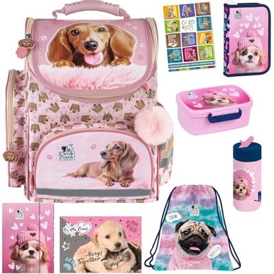 PASO - Schulranzen für Mädchen, 8er-Set Schul-Rucksack für Kinder mit Federmäppchen Schuhbeutel Trinkflasche und Brotdose Hund Motiv- 1-3 Klasse PASO - Schulranzen für Mädchen, 8er-Set Schul-Rucksack für Kinder mit Federmäppchen Schuhbeutel Trinkflasche und Brotdose Hund Motiv- 1-3 Klasse
