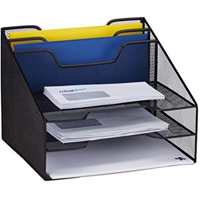 Relaxdays Dokumentenablage, Tischorganizer mit 5 Fächern, Metall, schwarz Dokumentenhalter & Briefablage, 24x32x29 cm Relaxdays Dokumentenablage, Tischorganizer mit 5 Fächern, Metall, schwarz Dokumentenhalter & Briefablage, 24x32x29 cm