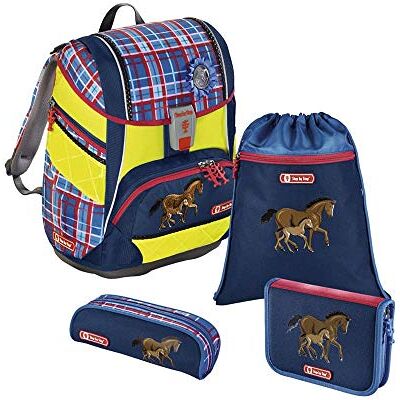 Step by Step Schulranzen-Set 2IN1 DIN „Horse Family“ 4-teilig, blau-rot, Pferde, ergonomischer Tornister mit Reflektoren, höhenverstellbar mit Hüftgurt für Mädchen ab der 1. Klasse, 19L Step by Step Schulranzen-Set 2IN1 DIN „Horse Family“ 4-teilig, blau-rot, Pferde, ergonomischer Tornister mit Reflektoren, höhenverstellbar mit Hüftgurt für Mädchen ab der 1. Klasse, 19L