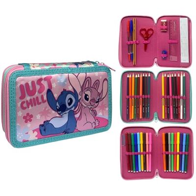 CARTOON Federmäppchen mit 3 Reißverschlüssen, 44 Stück, für die Schule, mehrere Fächer, Stifte, Buntstifte, Filzstifte Giotto, Stitch E Angel, 20 x 13 x 6 cm CARTOON Federmäppchen mit 3 Reißverschlüssen, 44 Stück, für die Schule, mehrere Fächer, Stifte, Buntstifte, Filzstifte Giotto, Stitch E Angel, 20 x 13 x 6 cm