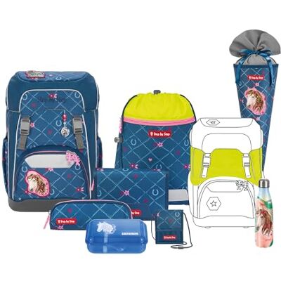 Step by Step Schulranzen-Set Giant „Horse Lima“, 10-teilig, blau, ergonomischer 23L Tornister, höhenverstellbar mit Hüft- und Brustgurt, inkl. Trinkflasche für Mädchen ab der 1. Klasse Step by Step Schulranzen-Set Giant „Horse Lima“, 10-teilig, blau, ergonomischer 23L Tornister, höhenverstellbar mit Hüft- und Brustgurt, inkl. Trinkflasche für Mädchen ab der 1. Klasse