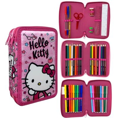 CARTOON Federmäppchen mit 3 Reißverschlüssen, 44 Stück, für die Schule, mehrere Fächer, Stifte, Buntstifte, Filzstifte Giotto, Hello Kitty, 20 x 13 x 6 cm, Modern CARTOON Federmäppchen mit 3 Reißverschlüssen, 44 Stück, für die Schule, mehrere Fächer, Stifte, Buntstifte, Filzstifte Giotto, Hello Kitty, 20 x 13 x 6 cm, Modern