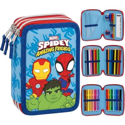 Marvel Spidey und Seine Super-Freunde Deluxe 3-Fach Federmäppchen für Kinder Gefülltes Schulmäppchen mit Buntstiften & Schreibwaren Organisiertes Federmäppchen für Schule, Malen & Zeichnen Marvel Spidey und Seine Super-Freunde Deluxe 3-Fach Federmäppchen für Kinder Gefülltes Schulmäppchen mit Buntstiften & Schreibwaren Organisiertes Federmäppchen für Schule, Malen & Zeichnen
