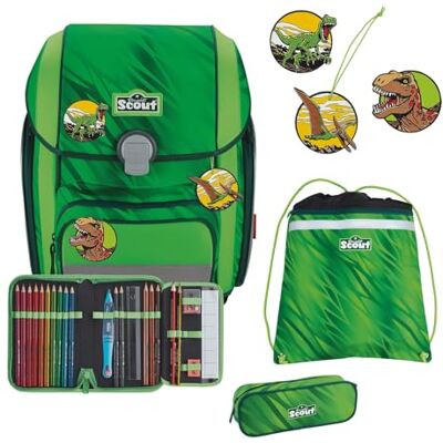 SCOUT Schulranzen Basic Genius Set 4-teilig Dino Rex grün SCOUT Schulranzen Basic Genius Set 4-teilig Dino Rex grün