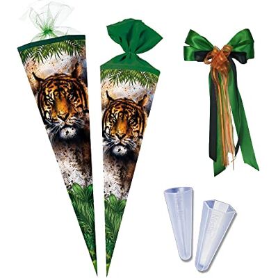Nestler Schultüten-Set zum Befüllen, Handgemachte Zuckertüte aus Karton Motiv Tiger, Spitzenschutz, Schleife (85 cm 6-eckig) Nestler Schultüten-Set zum Befüllen, Handgemachte Zuckertüte aus Karton Motiv Tiger, Spitzenschutz, Schleife (85 cm 6-eckig)