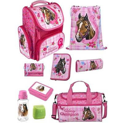 Familando Schulranzen Set CLOU 9-teilig mit Sporttasche Pferde Ergonomisch, stabil & mit gepolstertem Rücken 930g leicht 15L Volumen Mit Reflektoren Für Grundschule ab 1. Klasse Familando Schulranzen Set CLOU 9-teilig mit Sporttasche Pferde Ergonomisch, stabil & mit gepolstertem Rücken 930g leicht 15L Volumen Mit Reflektoren Für Grundschule ab 1. Klasse