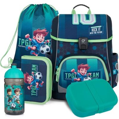 TOPGAL Schulranzen Set Jungen ab 1 Klasse, 5 Teilig, Kinder Schultasche Erstklässler, Ergonomischer Schulrucksack für erste klasse. Blau Grün Grundschule Ranzen mit Brustgurt (Fußball) TOPGAL Schulranzen Set Jungen ab 1 Klasse, 5 Teilig, Kinder Schultasche Erstklässler, Ergonomischer Schulrucksack für erste klasse. Blau Grün Grundschule Ranzen mit Brustgurt (Fußball)