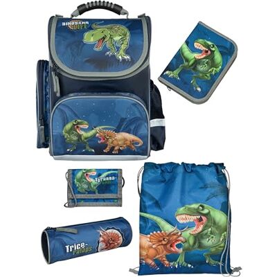 Familando Schulranzen Set CLOU 5-teilig mit Federmappe Dinosaurier Ergonomisch, Stabil & mit gepolstertem Rücken 930g leicht 15L Volumen Mit Reflektoren Für Grundschule ab 1. Klasse Familando Schulranzen Set CLOU 5-teilig mit Federmappe Dinosaurier Ergonomisch, Stabil & mit gepolstertem Rücken 930g leicht 15L Volumen Mit Reflektoren Für Grundschule ab 1. Klasse