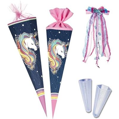 Nestler Schultüten-Set zum Befüllen, Handgemachte Zuckertüte aus Karton Motiv: Regenbogen Einhorn, Spitzenschutz, Schleife (85 cm 6-eckig) Nestler Schultüten-Set zum Befüllen, Handgemachte Zuckertüte aus Karton Motiv: Regenbogen Einhorn, Spitzenschutz, Schleife (85 cm 6-eckig)