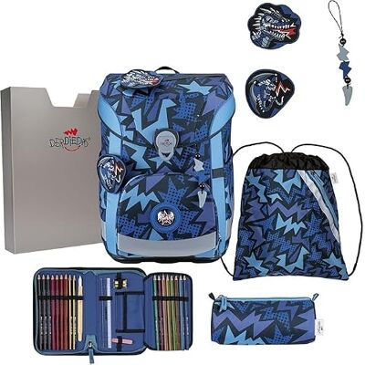 DerDieDas Schulranzen ErgoFlex Light Set 6-teilig Dark Dragon blau DerDieDas Schulranzen ErgoFlex Light Set 6-teilig Dark Dragon blau