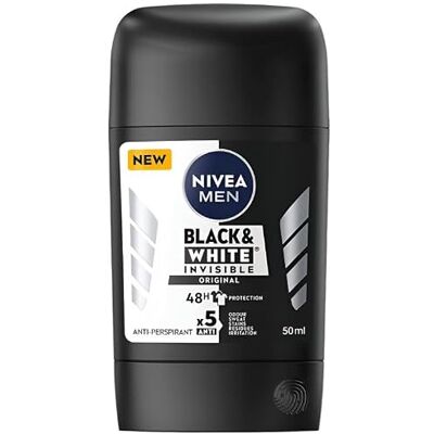 NIVEA MEN Black & White Invisible Original Deodorant für Herren, 72 Stunden Schweißschutz, 0% Alkohol, patentierte Anti-Flecken-Technologie, alle Hauttypen, 5 x 50 ml Stick NIVEA MEN Black & White Invisible Original Deodorant für Herren, 72 Stunden Schweißschutz, 0% Alkohol, patentierte Anti-Flecken-Technologie, alle Hauttypen, 5 x 50 ml Stick