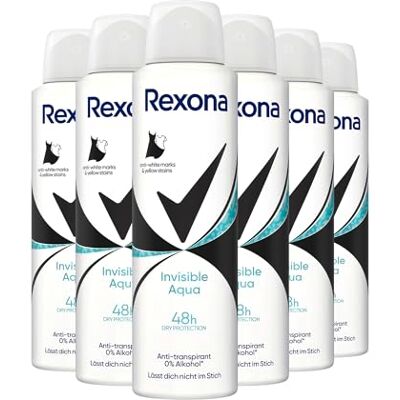 Rexona Women Anti Transpirant Spray Invisible Aqua Deospray mit 48 Stunden Schutz gegen Körpergeruch und Achselnässe mit Anti-Transpirant-Technologie 6x 150 ml Rexona Women Anti Transpirant Spray Invisible Aqua Deospray mit 48 Stunden Schutz gegen Körpergeruch und Achselnässe mit Anti-Transpirant-Technologie 6x 150 ml