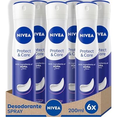 NIVEA Protege & Care Spray 6er Pack (6 x 200 ml) Deodorant mit Creme, Deospray 0% Alkohol NIVEA Protege & Care Spray 6er Pack (6 x 200 ml) Deodorant mit Creme, Deospray 0% Alkohol