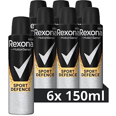 Rexona Men Anti Transpirant Spray Sport Defence Deospray schützt 48 Stunden gegen Körpergeruch und Achselnässe 6x 150 ml Rexona Men Anti Transpirant Spray Sport Defence Deospray schützt 48 Stunden gegen Körpergeruch und Achselnässe 6x 150 ml