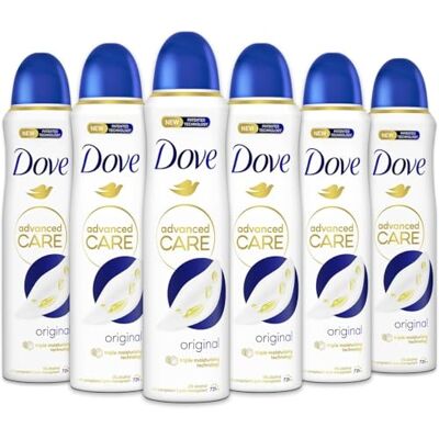 Dove Advanced Care Original Deodorant Spray mit feuchtigkeitsspendender und hautfreundlicher Formel, ohne Alkohol, bis zu 72 Stunden, Deodorant für Damen und Herren, 6 Stück à 150 ml Dove Advanced Care Original Deodorant Spray mit feuchtigkeitsspendender und hautfreundlicher Formel, ohne Alkohol, bis zu 72 Stunden, Deodorant für Damen und Herren, 6 Stück à 150 ml