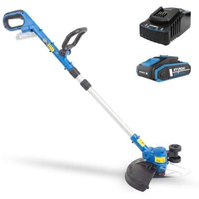 Hyundai Akku-Rasentrimmer, 30cm Schnittbreite, 20V, 2,0Ah Akku, 1,8kg, Verstellbarer Kopf, blau Hyundai Akku-Rasentrimmer, 30cm Schnittbreite, 20V, 2,0Ah Akku, 1,8kg, Verstellbarer Kopf, blau