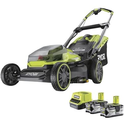 Ryobi 18 V ONE+ Brushless Akku-Rasenmäher RY18LMX40A-240 (Schnittbreite 40 cm, 6-fache Höhenverstellung 20-70 mm, Flächen bis 700m², Variables Griffgestänge inkl. Mulchkeil, 2x4,0Ah Akku & Ladegerät) Ryobi 18 V ONE+ Brushless Akku-Rasenmäher RY18LMX40A-240 (Schnittbreite 40 cm, 6-fache Höhenverstellung 20-70 mm, Flächen bis 700m², Variables Griffgestänge inkl. Mulchkeil, 2x4,0Ah Akku & Ladegerät)