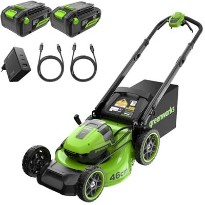Greenworks 48V (2x24V) Selbstfahrender Akku Rasenmäher bis zu 480m², 46cm Schnittbreite, 55L Sack Rasenmäher Elektro Plus Zwei 4Ah-Akkus und Doppelladegerät,3 Jahre Garantie-MO48L424-01 Greenworks 48V (2x24V) Selbstfahrender Akku Rasenmäher bis zu 480m², 46cm Schnittbreite, 55L Sack Rasenmäher Elektro Plus Zwei 4Ah-Akkus und Doppelladegerät,3 Jahre Garantie-MO48L424-01