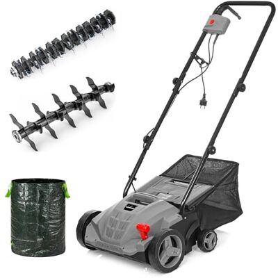 LEHMANN Elektro-Vertikutierer & Rasenlüfter 2-in-1, 1500 W, Arbeitsbreite 32 cm, 4-stufige Arbeitstiefeneinstellung, Rasenvertikutierer mit 30 L Fangkorb, kugelgelagerte Messer- & Lüfterwalze, Grau LEHMANN Elektro-Vertikutierer & Rasenlüfter 2-in-1, 1500 W, Arbeitsbreite 32 cm, 4-stufige Arbeitstiefeneinstellung, Rasenvertikutierer mit 30 L Fangkorb, kugelgelagerte Messer- & Lüfterwalze, Grau