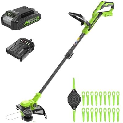 Greenworks 24V Rasentrimmer Mit Akku, 30cm Schnittbreite, 90° Dreh, inkl. Fadenspule & 20 Kunststoffklingen, inkl. 2.0 Ah und Ladegerät, Akku Rasentrimmer, Grün Greenworks 24V Rasentrimmer Mit Akku, 30cm Schnittbreite, 90° Dreh, inkl. Fadenspule & 20 Kunststoffklingen, inkl. 2.0 Ah und Ladegerät, Akku Rasentrimmer, Grün