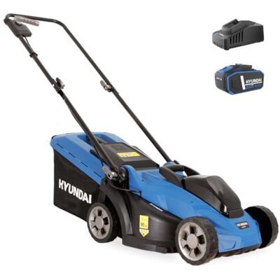 Hyundai 20V Akku-Rasenmäher mit 4.0Ah Akku und Ladegerät Brushless Motor, 33 cm Schnittbreite, 35 L Korb, zentrale Höhenverstellung, leicht, kompakt und kabellos Hyundai 20V Akku-Rasenmäher mit 4.0Ah Akku und Ladegerät Brushless Motor, 33 cm Schnittbreite, 35 L Korb, zentrale Höhenverstellung, leicht, kompakt und kabellos