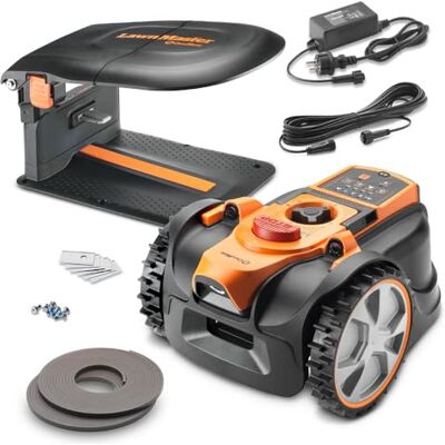 Lawnmaster Mähroboter ohne Begrenzungskabel 18V bis 400 m² mit Ladestation & Garage Kamera-Navigation (HDR), Ultraschallsensoren, App-/Drop & Mow Funktion Lawnmaster Mähroboter ohne Begrenzungskabel 18V bis 400 m² mit Ladestation & Garage Kamera-Navigation (HDR), Ultraschallsensoren, App-/Drop & Mow Funktion