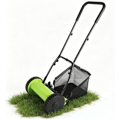 BINSKJ Handrasenmäher Mit 5 Messern, 12 Zoll (30 cm), Motorlos, Mit 6-gallonen-grasfangkorb, Kabellos, 0,67-1,3 Zoll (1,7-3,3 cm) Verstellbarer Schnitthöhe BINSKJ Handrasenmäher Mit 5 Messern, 12 Zoll (30 cm), Motorlos, Mit 6-gallonen-grasfangkorb, Kabellos, 0,67-1,3 Zoll (1,7-3,3 cm) Verstellbarer Schnitthöhe