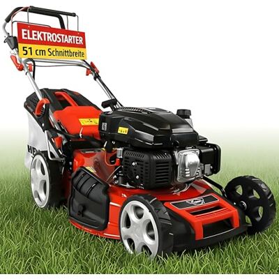 Hecht 5-in-1 Benzin Rasenmäher 5,5 PS Elektrostart 51 cm 4-Takt-Motor 4,0 kW, 65 L Fangkorb, Radantrieb, patentierte Räder, Mulchmäher und Rasenmäher Hecht 5-in-1 Benzin Rasenmäher 5,5 PS Elektrostart 51 cm 4-Takt-Motor 4,0 kW, 65 L Fangkorb, Radantrieb, patentierte Räder, Mulchmäher und Rasenmäher