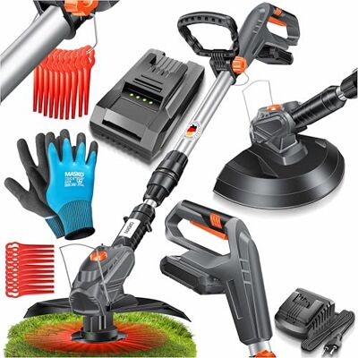 MASKO ® Akku-Rasentrimmer mit 20 V Li-Ion Akku, 2,0 Ah Akku und Ladegerät, Motorsense 260mm Schnittbreite, 180° Trimmwinkel, Teleskop-Stiel & Zusatzhandgriff, inkl. 20 Nylonklinge & Handschuhe MASKO ® Akku-Rasentrimmer mit 20 V Li-Ion Akku, 2,0 Ah Akku und Ladegerät, Motorsense 260mm Schnittbreite, 180° Trimmwinkel, Teleskop-Stiel & Zusatzhandgriff, inkl. 20 Nylonklinge & Handschuhe