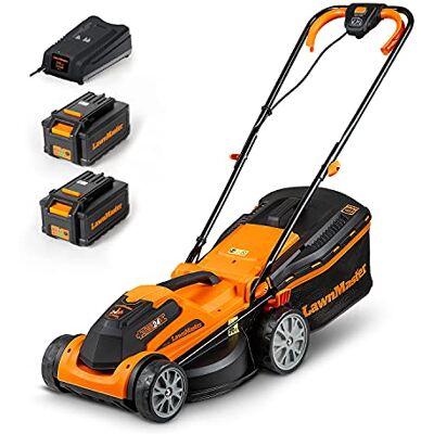 Lawnmaster 24V Akku-Rasenmäher, 34 cm Schnittbreite bis 300 m² 2×4,0Ah Akkus mit Schnellladegerät, 32L Fangkorb, Mulchfunktion, 20–70 mm 6-stufige Schnitthöhenverstellung und Klappholm. Lawnmaster 24V Akku-Rasenmäher, 34 cm Schnittbreite bis 300 m² 2×4,0Ah Akkus mit Schnellladegerät, 32L Fangkorb, Mulchfunktion, 20–70 mm 6-stufige Schnitthöhenverstellung und Klappholm.