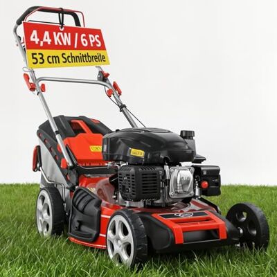 Hecht 5in1 Benzin Rasenmäher 6,0 PS – 53 cm mit Radantrieb 4-Takt Eco Motor mit 4,4 kW, Seilzugstarter, 75 L Fangkorb, Mulchfunktion und Seitenauswurf – für Rasen & Garten Hecht 5in1 Benzin Rasenmäher 6,0 PS – 53 cm mit Radantrieb 4-Takt Eco Motor mit 4,4 kW, Seilzugstarter, 75 L Fangkorb, Mulchfunktion und Seitenauswurf – für Rasen & Garten