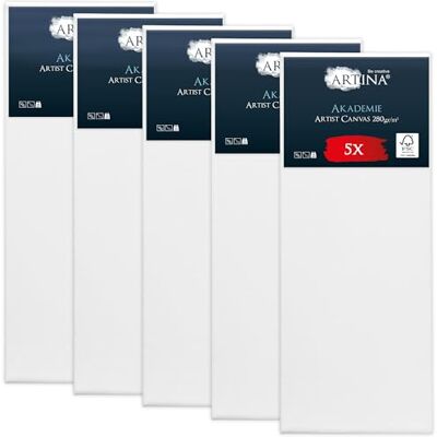 Artina FSC 5er Set bespannte Keilrahmen Leinwände zum Bemalen 60x160 cm Canvas 100% Baumwolle Acryl Leinwand Rahmen zum malen Artina FSC 5er Set bespannte Keilrahmen Leinwände zum Bemalen 60x160 cm Canvas 100% Baumwolle Acryl Leinwand Rahmen zum malen