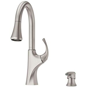 PFISTER Miri F5297MRGS Küchenarmatur mit herausziehbarem Sprüher und Seifenspender, Einhandgriff, hoher Bogen, Spot-Defense Edelstahl-Finish PFISTER Miri F5297MRGS Küchenarmatur mit herausziehbarem Sprüher und Seifenspender, Einhandgriff, hoher Bogen, Spot-Defense Edelstahl-Finish