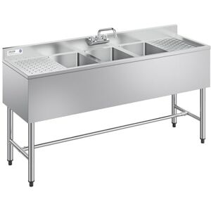 VEVOR Spülbecken mit 3 Becken & 2 Abtropfflächen & Spritzschutz, Küchenspüle (1524 x 470 x 838 mm), Küchenspüle für Restaurants Imbisswagen Privaten Gebrauch, Edelstahlspüle mit Wasserhahn VEVOR Spülbecken mit 3 Becken & 2 Abtropfflächen & Spritzschutz, Küchenspüle (1524 x 470 x 838 mm), Küchenspüle für Restaurants Imbisswagen Privaten Gebrauch, Edelstahlspüle mit Wasserhahn