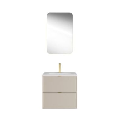 Unique Hängeschrank mit Waschbecken zum Einbauen, Wasserhahn und Spiegel – Beige – 60 cm – Ondil Unique Hängeschrank mit Waschbecken zum Einbauen, Wasserhahn und Spiegel – Beige – 60 cm – Ondil