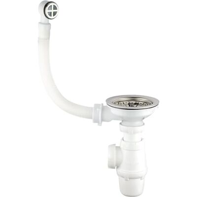 Wirquin 30723095 Ablaufgarnitur und Siphon für 1 Becken mit klassischem Siphon, Chrom und Weiß Wirquin 30723095 Ablaufgarnitur und Siphon für 1 Becken mit klassischem Siphon, Chrom und Weiß