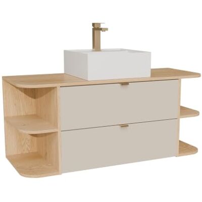 Unique Hängeschrank mit Nischen, quadratischem Aufsatzwaschbecken und Wasserhahn – Beige und Natur hell – 120 cm – Lavena Unique Hängeschrank mit Nischen, quadratischem Aufsatzwaschbecken und Wasserhahn – Beige und Natur hell – 120 cm – Lavena